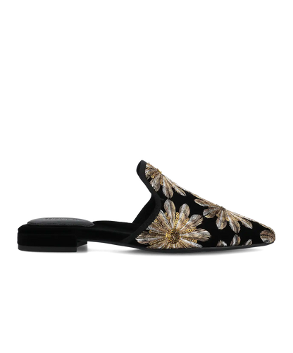 The Goldfinch 15 Mule - Black Gold Starburst Velvet