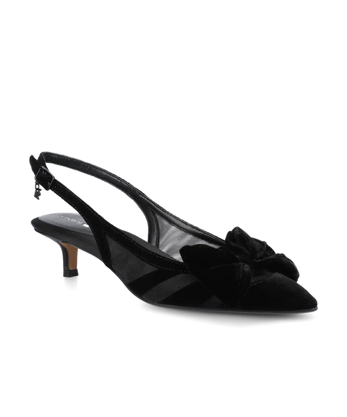 The Goldfinch Kitten Heel - Black Velvet Mesh