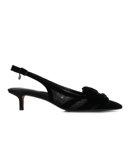 The Goldfinch Kitten Heel - Black Velvet Mesh