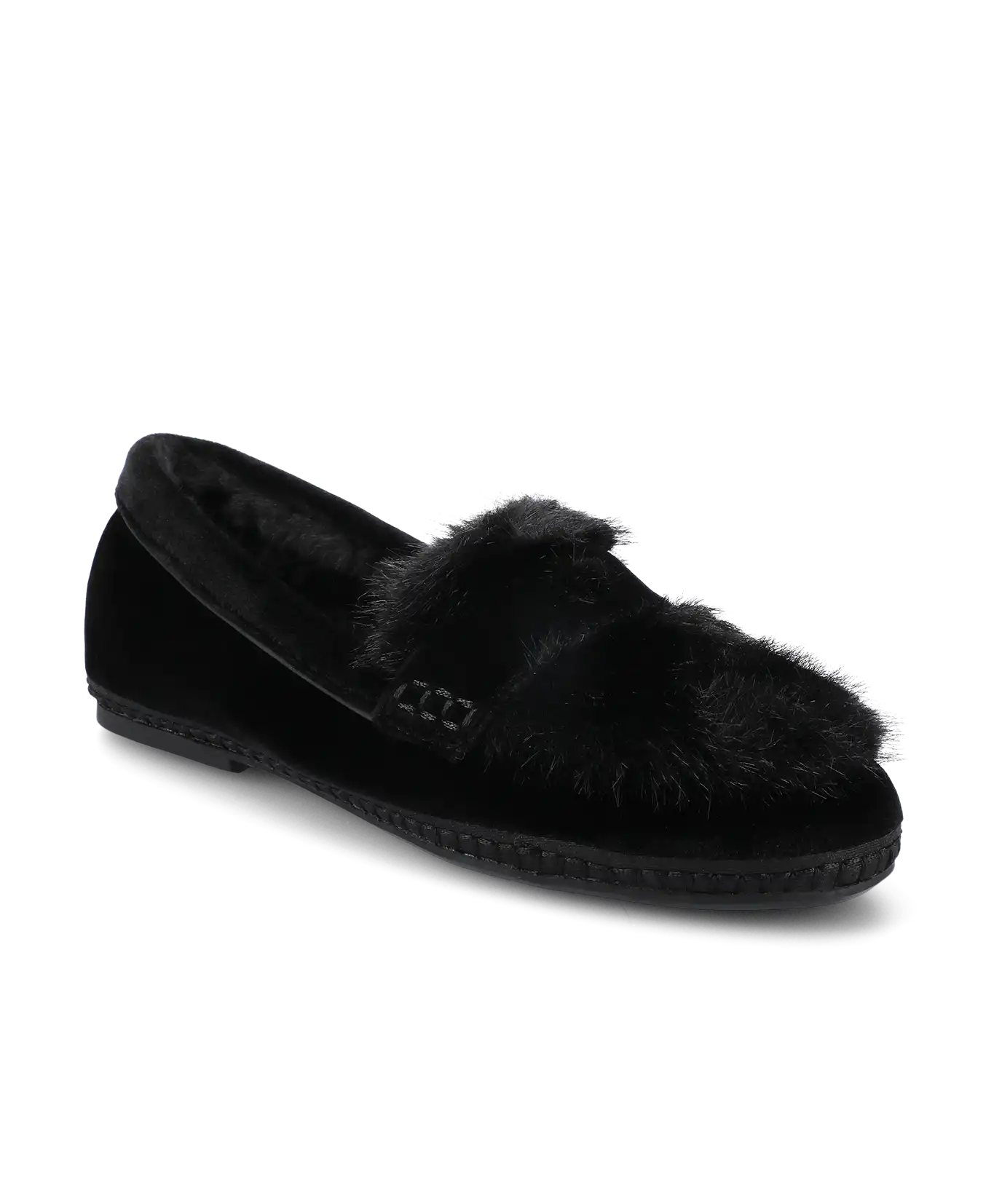 The Heron Loafer Cozy - Black Velvet Faux Fur