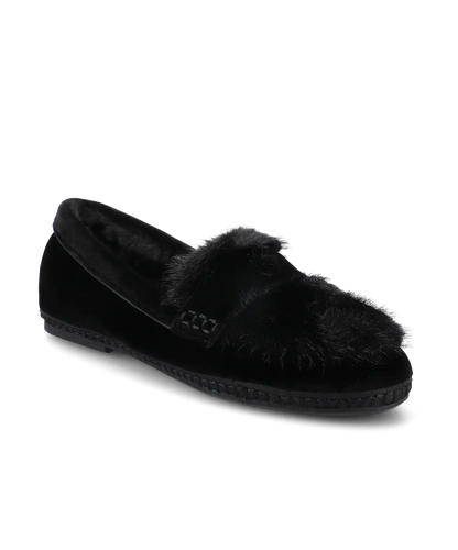 The Heron Loafer Cozy - Black Velvet Faux Fur