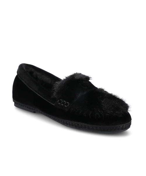 The Heron Loafer Cozy - Black Velvet Faux Fur