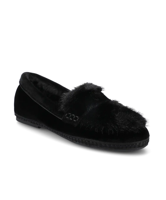 The Heron Loafer Cozy - Black Velvet Faux Fur