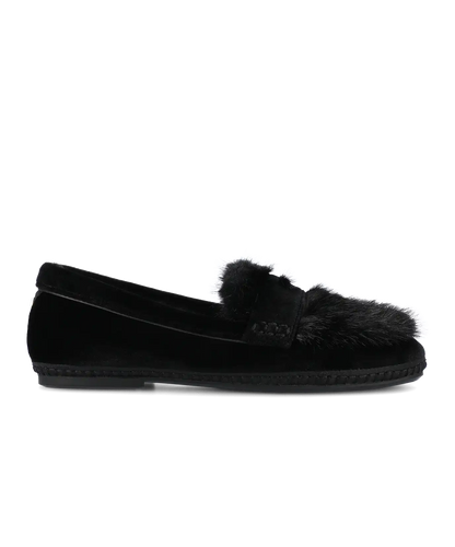 The Heron Loafer Cozy - Black Velvet Faux Fur