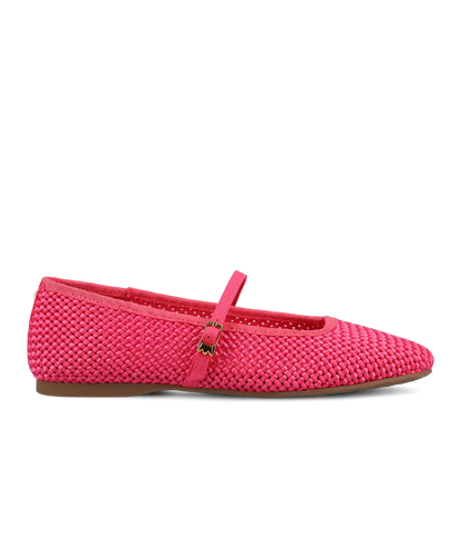 The Hummingbird Mary Jane - Hot Pink Woven Satin