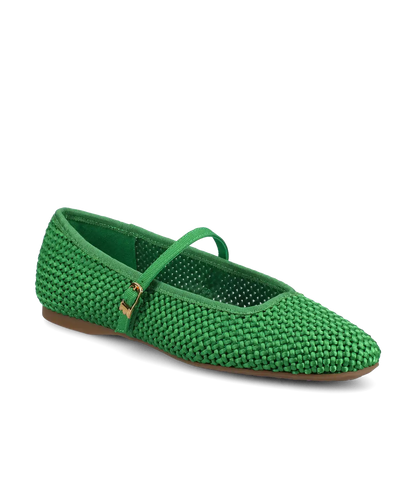The Hummingbird Mary Jane - Kelly Green Woven Satin