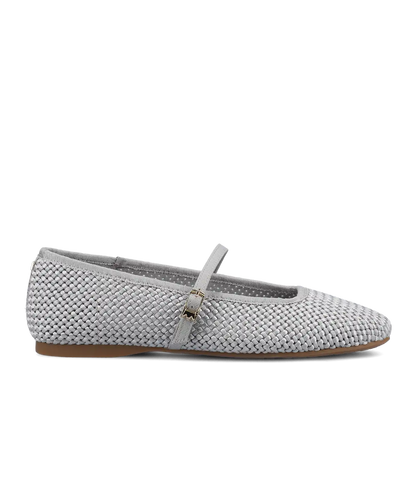 The Hummingbird Mary Jane - Silver Woven Satin