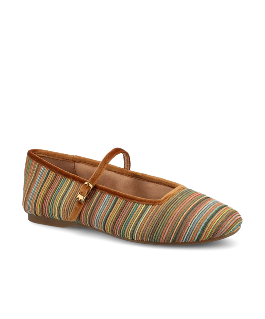 The Hummingbird Mary Jane Grosgrain - Tan Multi Stripe